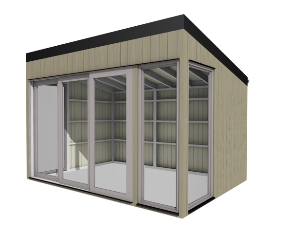 Easy Cube 3x4 m modernes Gartenhaus aus Holz mit Glasfron